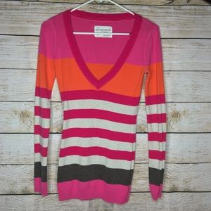 Multi color stripped long sleeve V-neck sweater